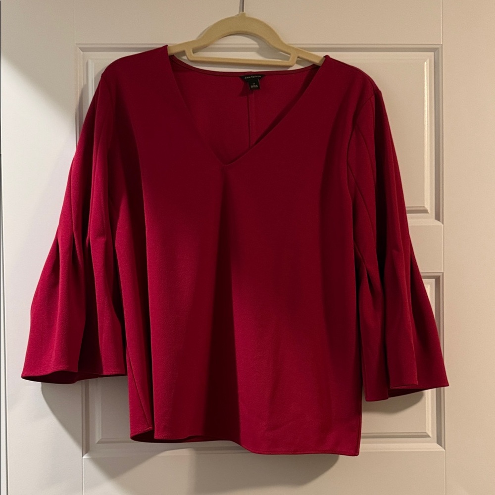 Ann Taylor Deep Red V-Neck Blouse